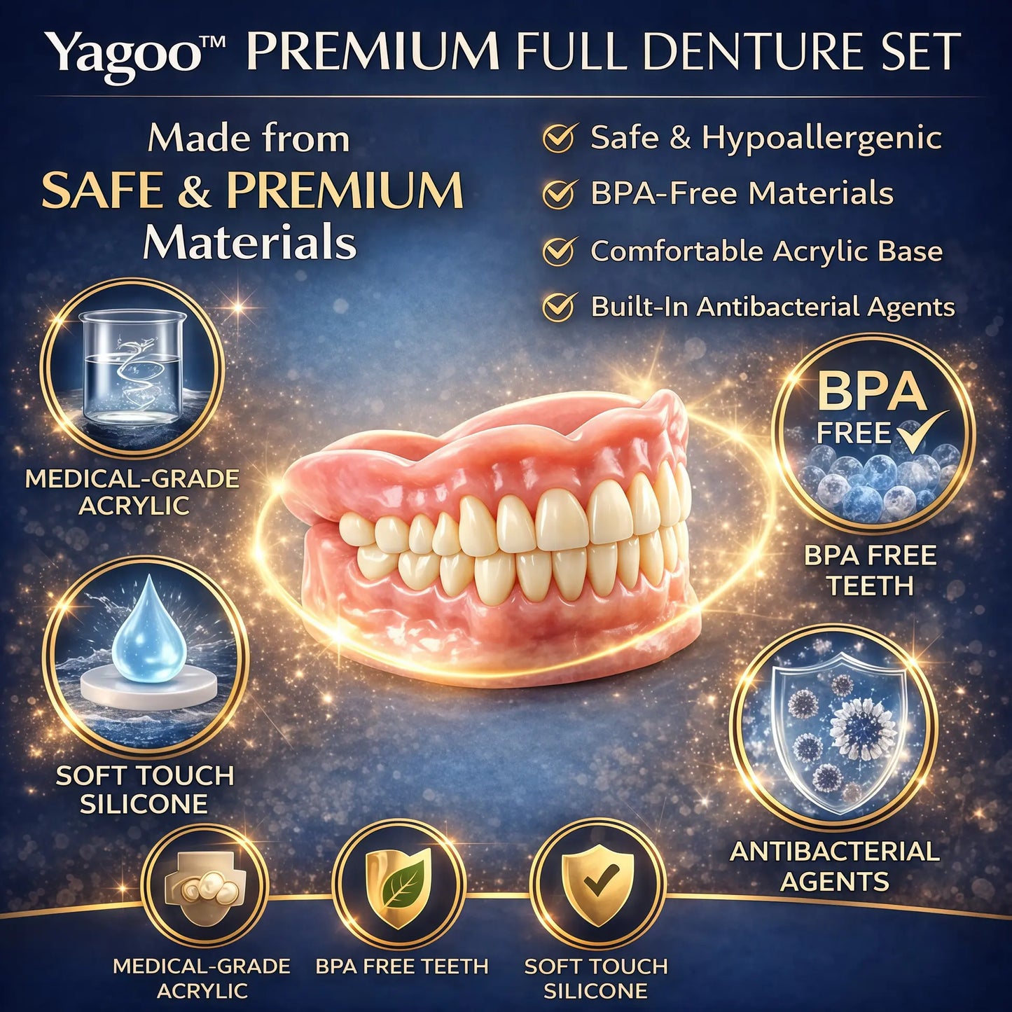 Newly upgraded second-generation YagooTM complete dentures