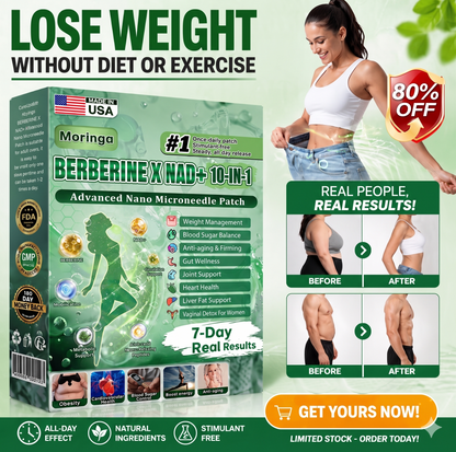🌿😊  Moringa · Berberine × NAD+ 10-in-1 Nano Slim Patch (Once a Day • Visible Results in 7 Days)