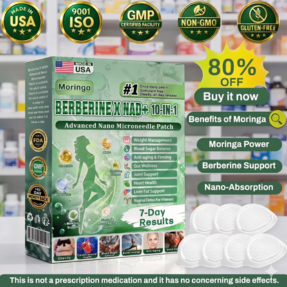 🌿😊  Moringa · Berberine × NAD+ 10-in-1 Nano Slim Patch (Once a Day • Visible Results in 7 Days)